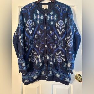 SUSAN BRISTOL S Folk Cottagecore Ramie Scandi Tapestry Knit Cardigan Lined Cardi